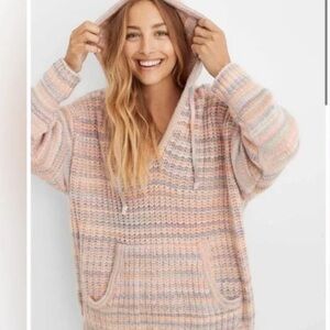 Aerie Pastel Knit Oversized Hoodie Sweater